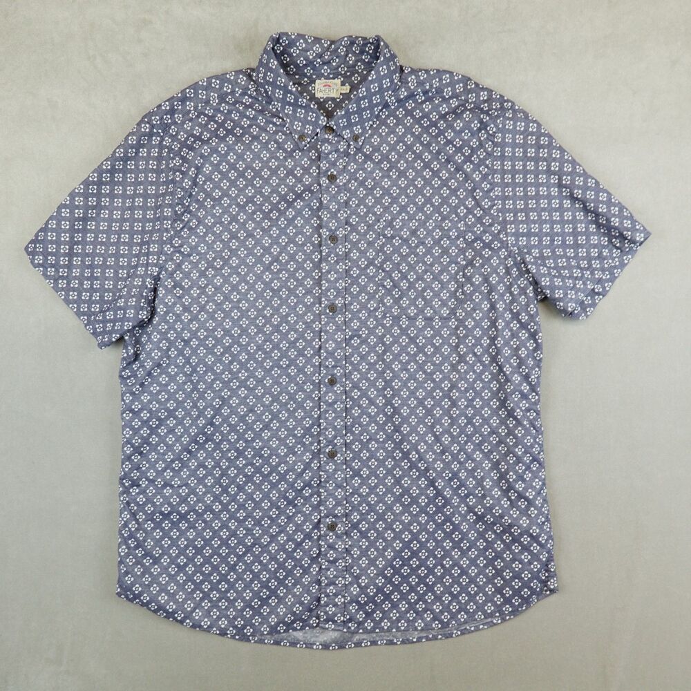 Faherty Coast Shirt Mens Short Sleeve Button Down Atlas Print Blue Size XXL